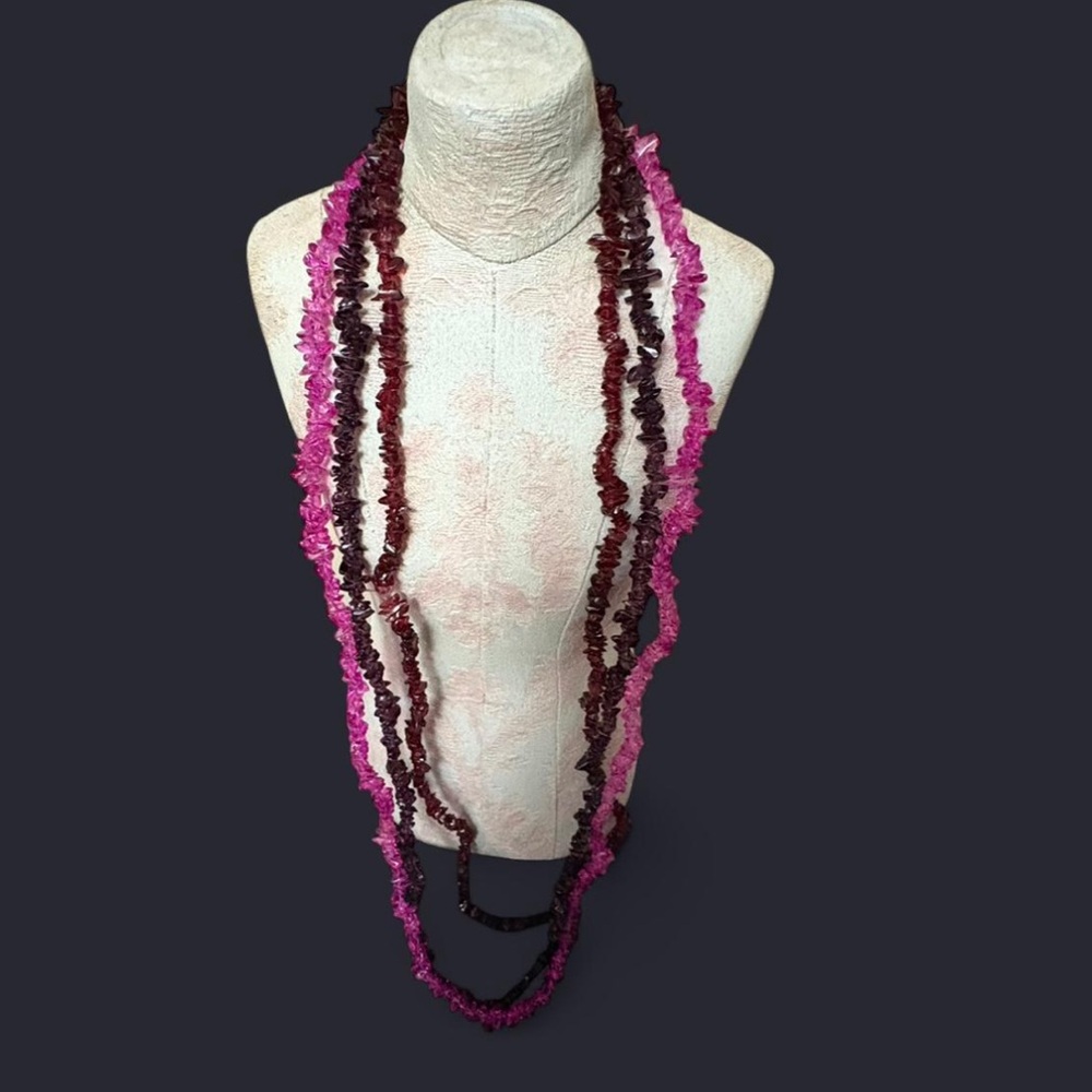 Three Elegant Pink and Brown Beaded Necklace
